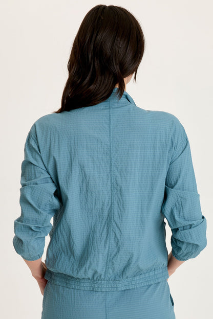Amis Textured Stretch Cinchable Front Bomber Jacket Dark Night - XCVI