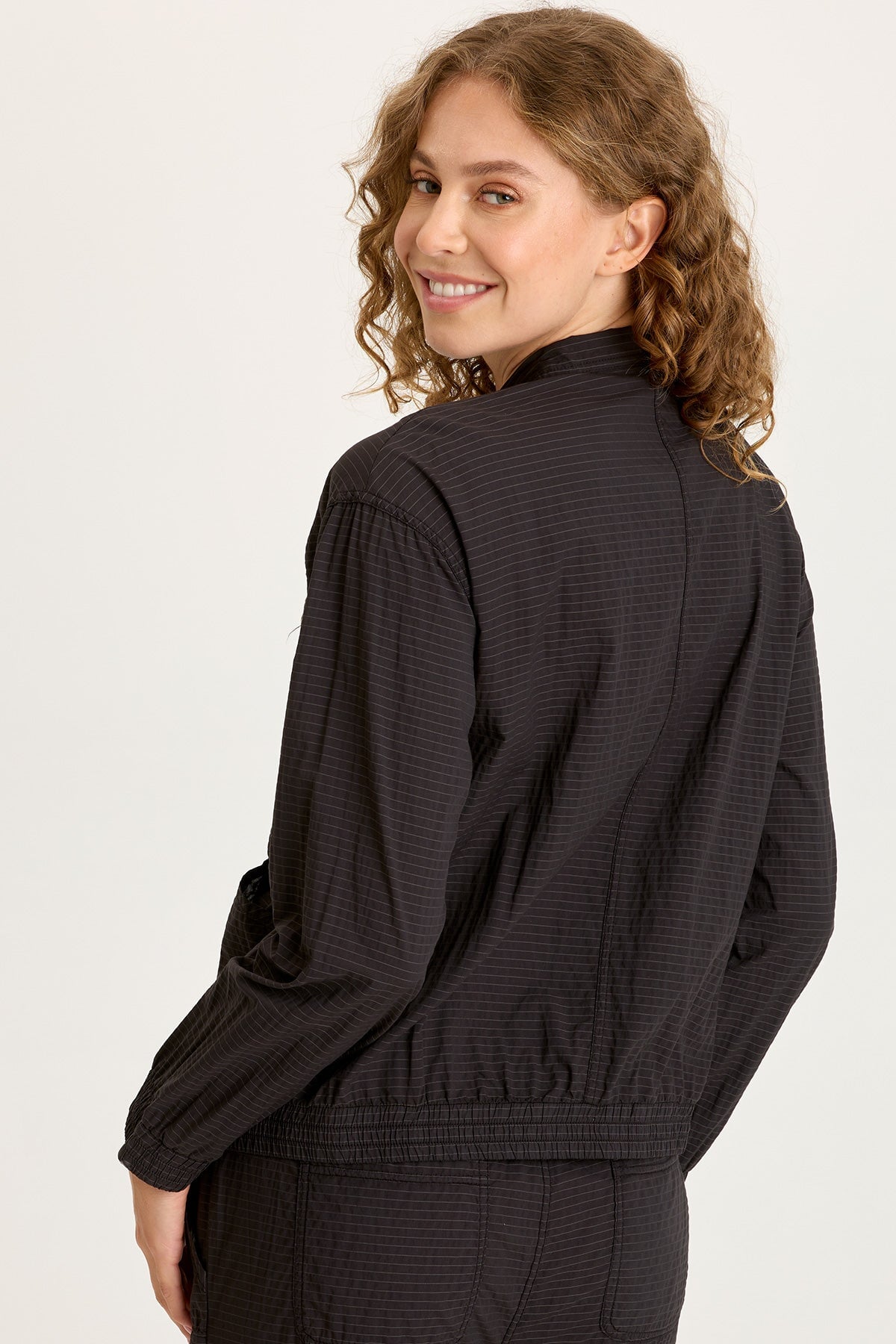 Amis Textured Stretch Cinchable Front Bomber Jacket Black - XCVI