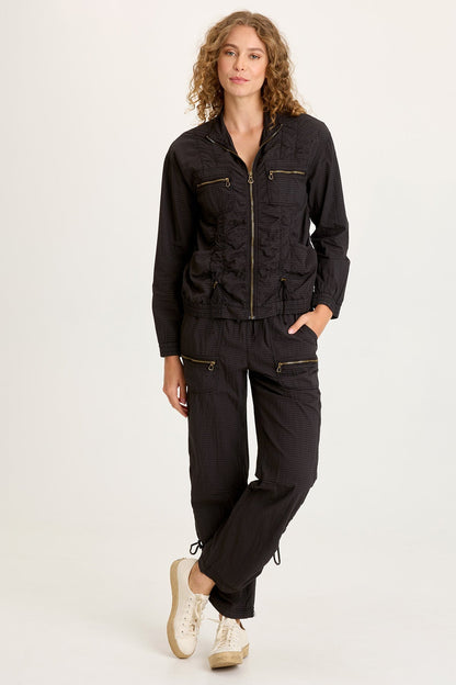 Amis Textured Stretch Cinchable Front Bomber Jacket Black - XCVI