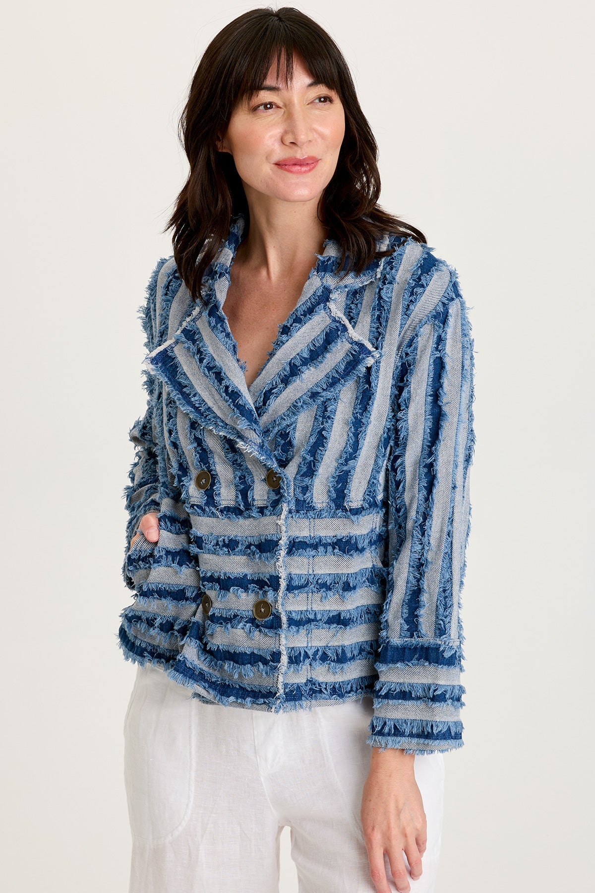Mavie Shredded Denim Jacket Indigo - XCVI
