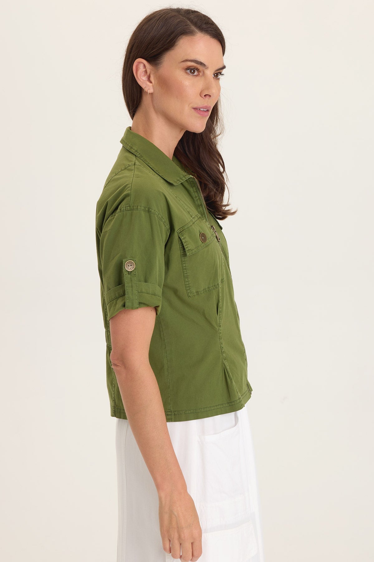 Wearables Tammen Dart Tucks Tabbed Sleeves Elastic Cinched Back Jacket Apollo Pigment - XCVI