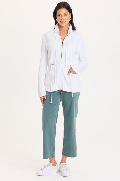 Lemont Cinchable Waist with Front Pockets and Zip Up Closure Fleece Jacket White - XCVI
