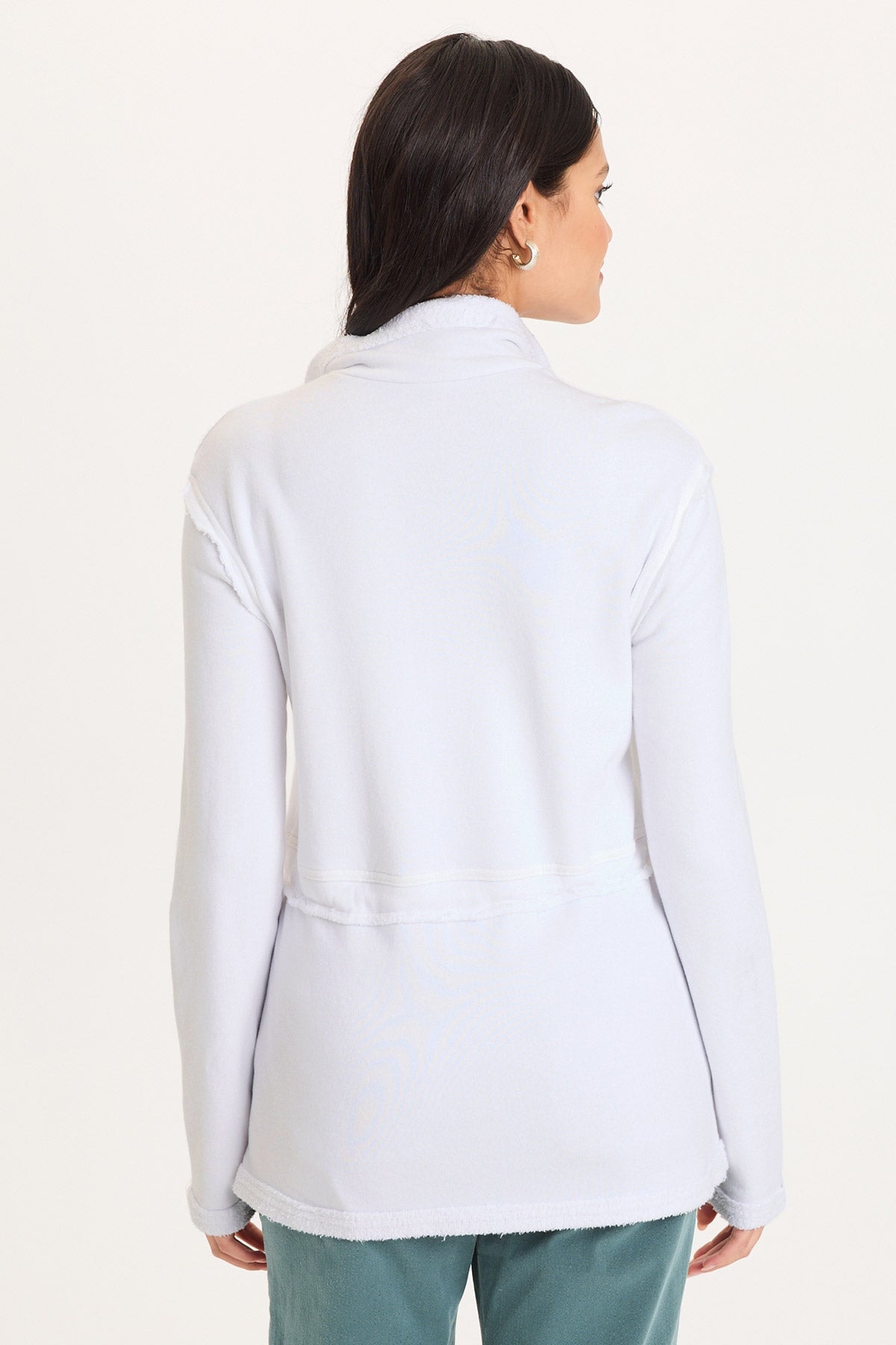 Lemont Cinchable Waist with Front Pockets and Zip Up Closure Fleece Jacket White - XCVI