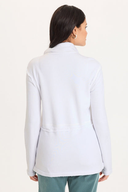 Lemont Cinchable Waist with Front Pockets and Zip Up Closure Fleece Jacket White - XCVI