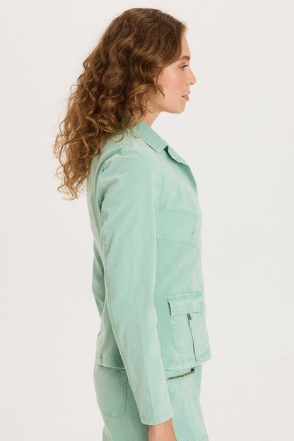 Riddell Twill/Rib Zip-Up Collared Jacket with Front Pockets and Stitch Detailing Distress Wash Feldspar - XCVI