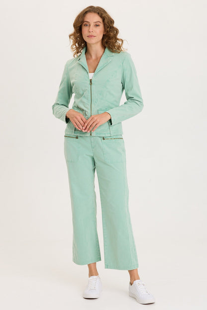 Riddell Twill/Rib Zip-Up Collared Jacket with Front Pockets and Stitch Detailing Distress Wash Feldspar - XCVI