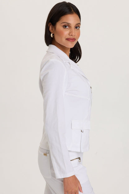 Riddell Twill/Rib Zip-Up Collared Jacket with Front Pockets and Stitch Detailing White - XCVI