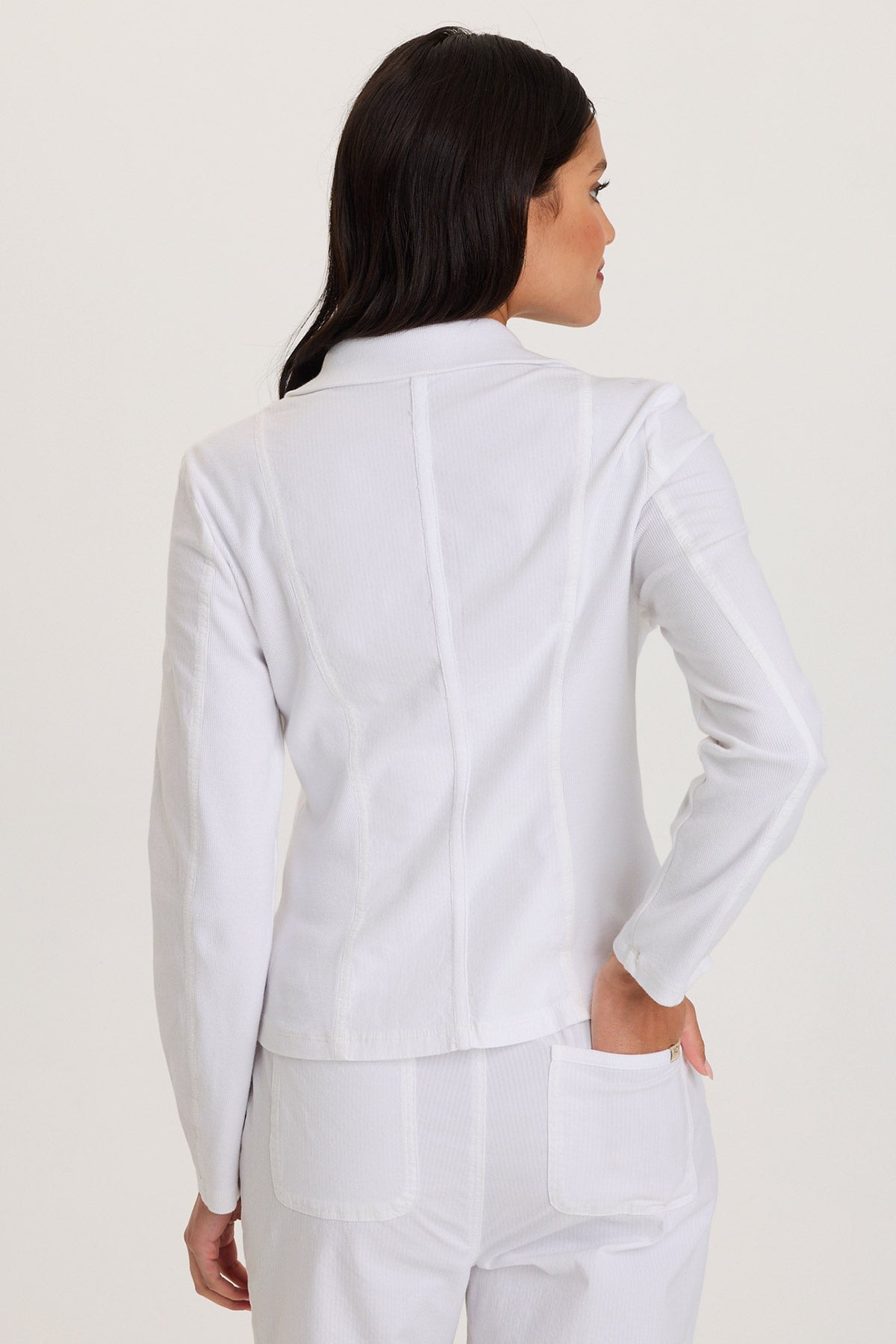 Riddell Twill/Rib Zip-Up Collared Jacket with Front Pockets and Stitch Detailing White - XCVI