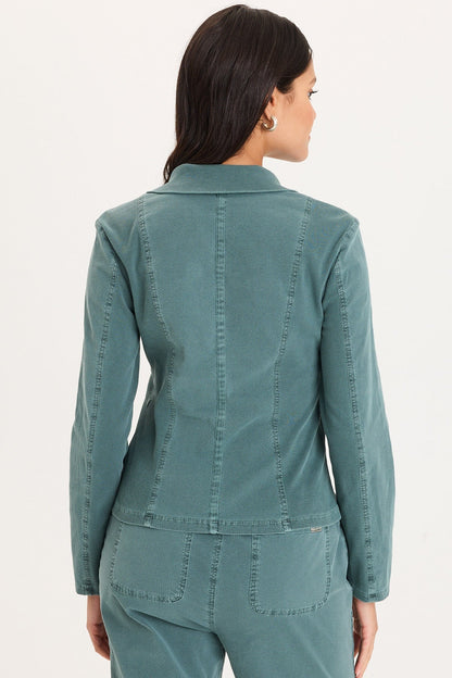 Riddell Twill/Rib Zip-Up Collared Jacket with Front Pockets and Stitch Detailing Ocean Storm Pigment - XCVI