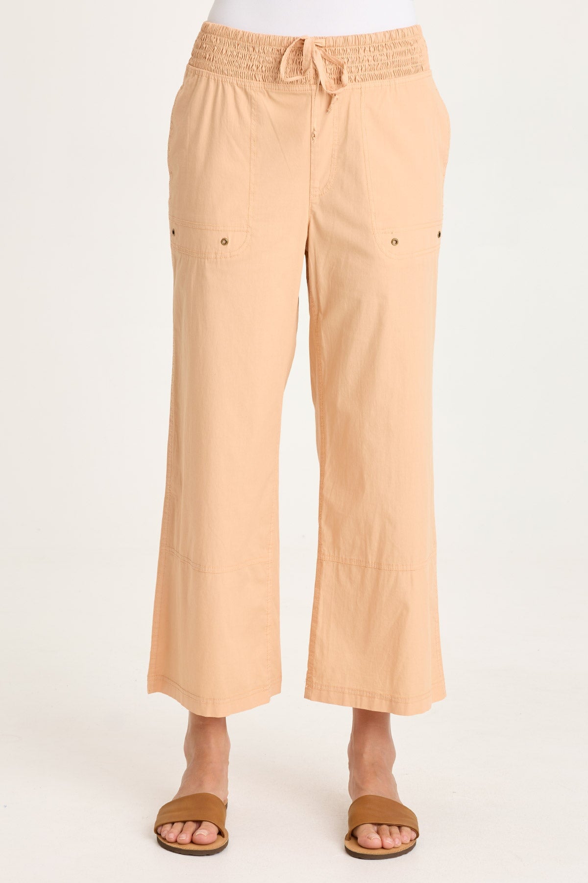 Artus Poplin Smocked Waist Crop Pant Apricot Kiss - XCVI