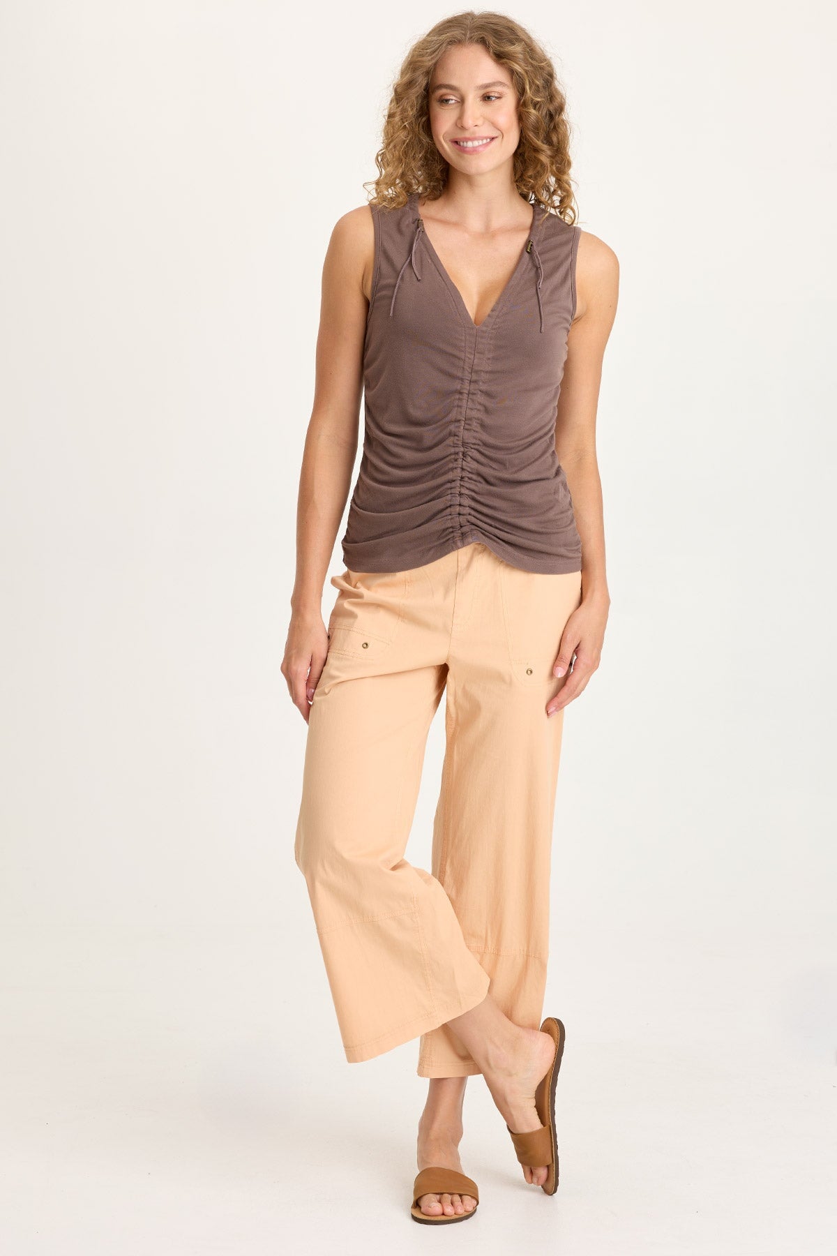 Artus Poplin Smocked Waist Crop Pant Apricot Kiss - XCVI