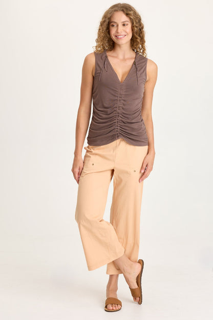 Artus Poplin Smocked Waist Crop Pant Apricot Kiss - XCVI
