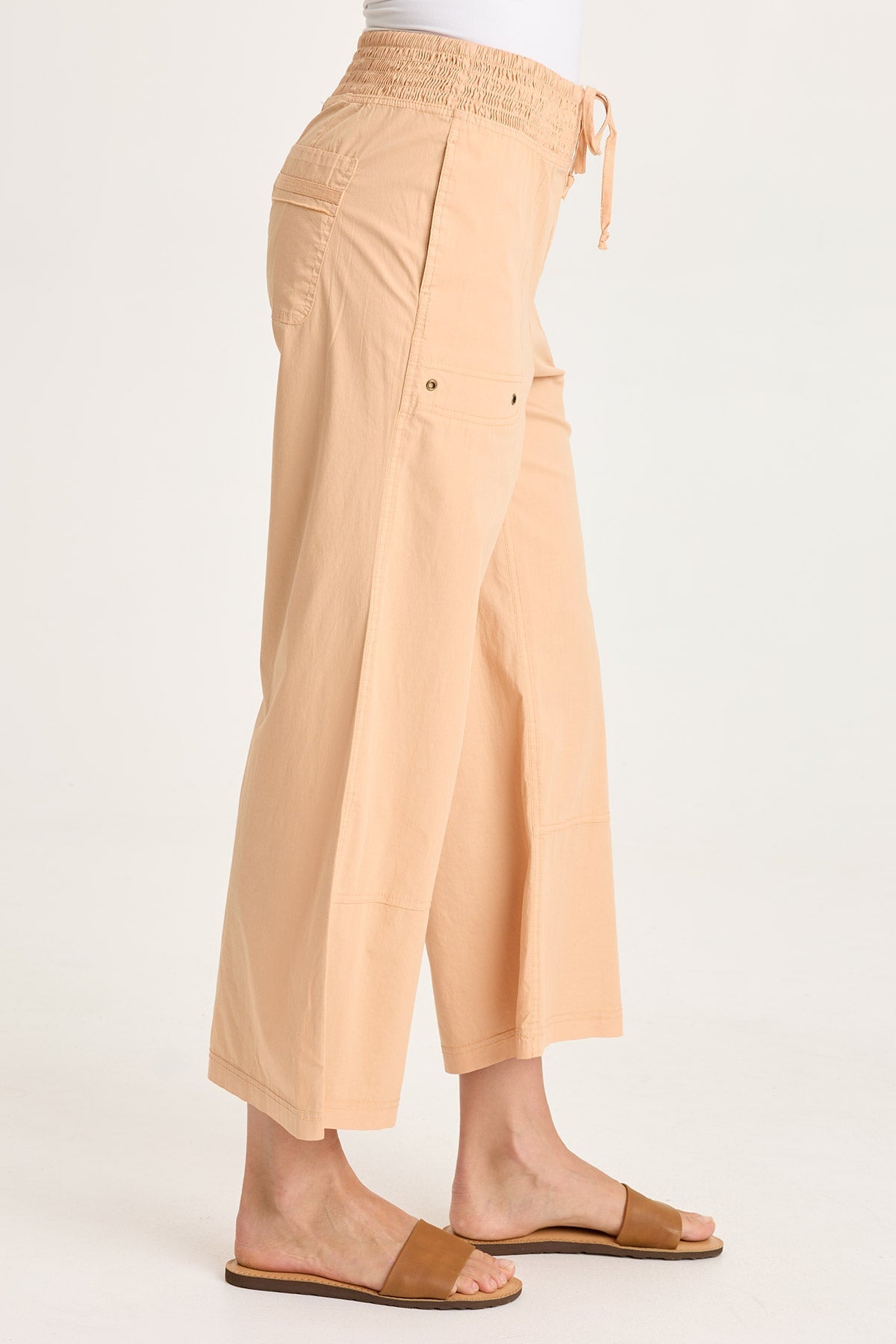 Artus Poplin Smocked Waist Crop Pant Apricot Kiss - XCVI