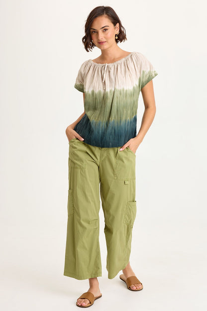 Wearables Leopold Stretch Poplin Darted Knee Cargo Crop Pant Garnish Pigment - XCVI