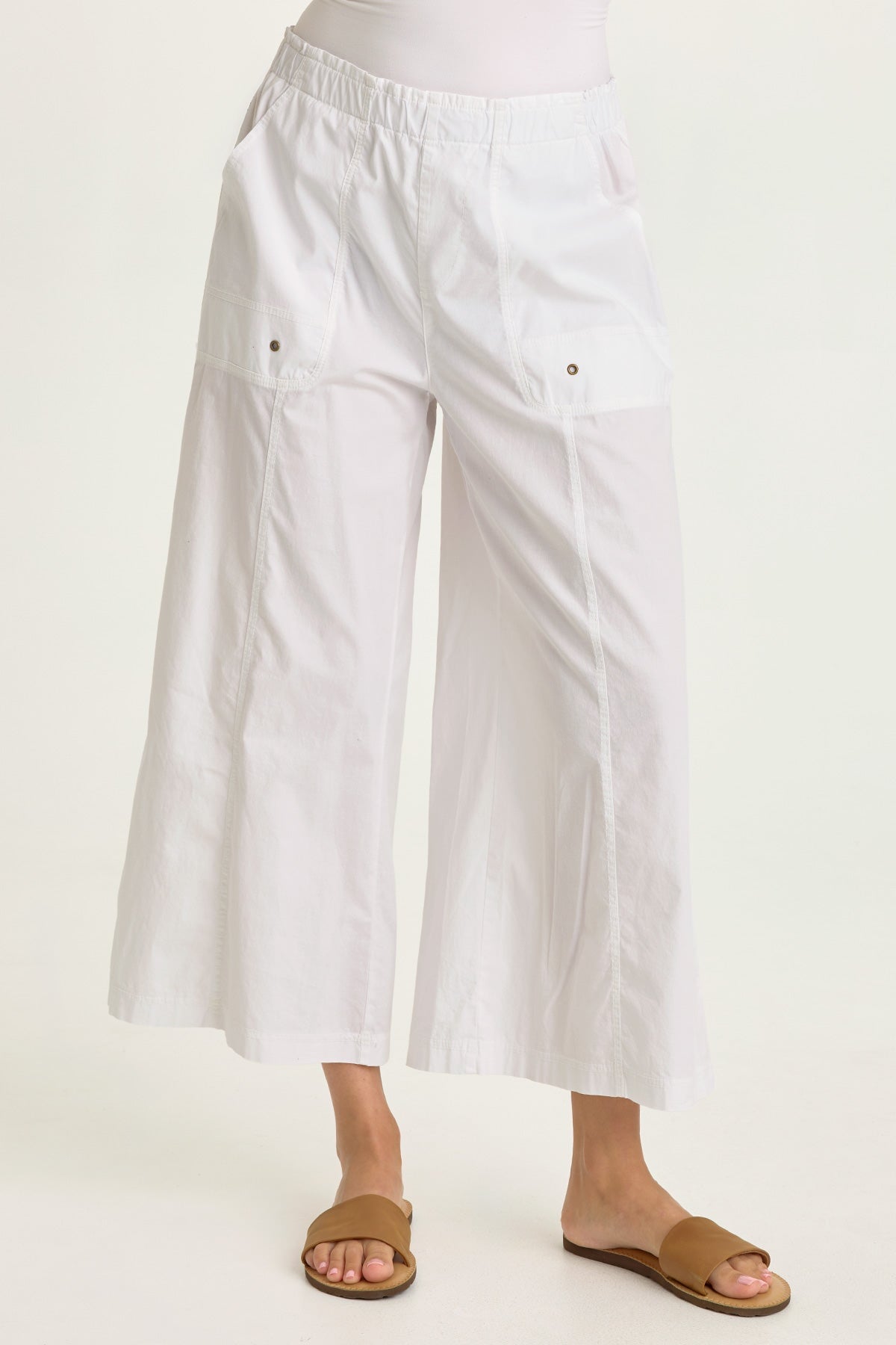 Wearables Gottfried Stretch Poplin Elastic Paperbag Waist Gaucho Crop Pant White - XCVI