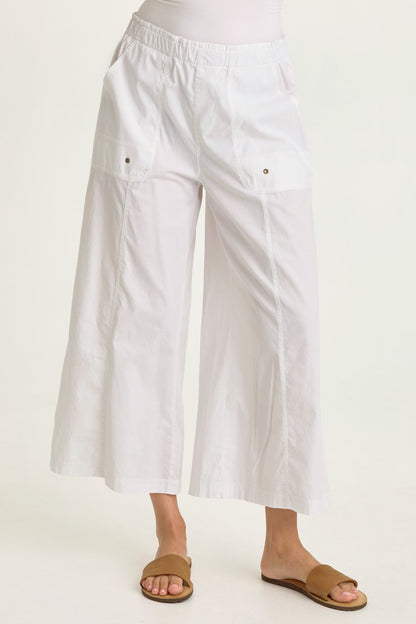 Wearables Gottfried Stretch Poplin Elastic Paperbag Waist Gaucho Crop Pant White - XCVI