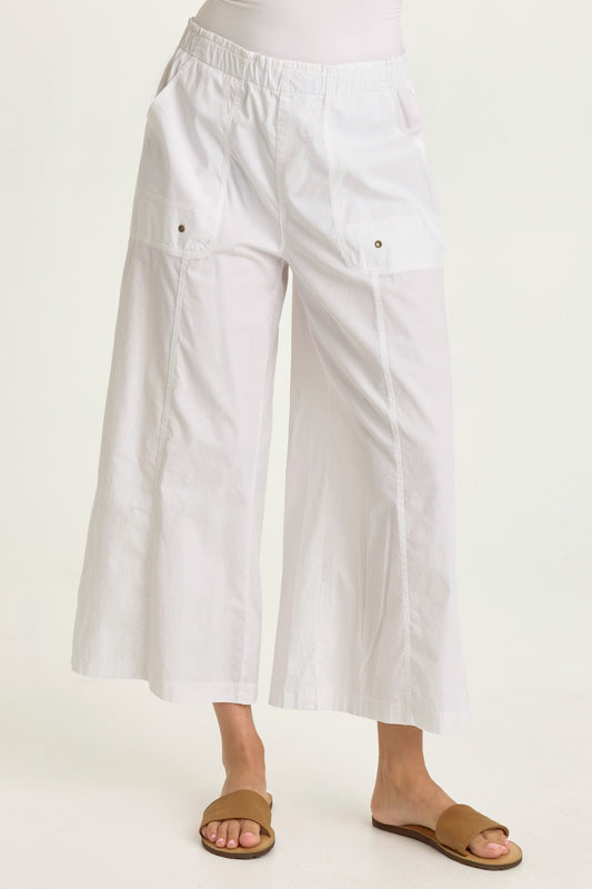 Wearables Gottfried Stretch Poplin Elastic Paperbag Waist Gaucho Crop Pant White - XCVI