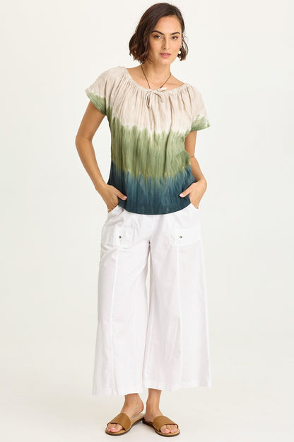 Wearables Gottfried Stretch Poplin Elastic Paperbag Waist Gaucho Crop Pant White - XCVI