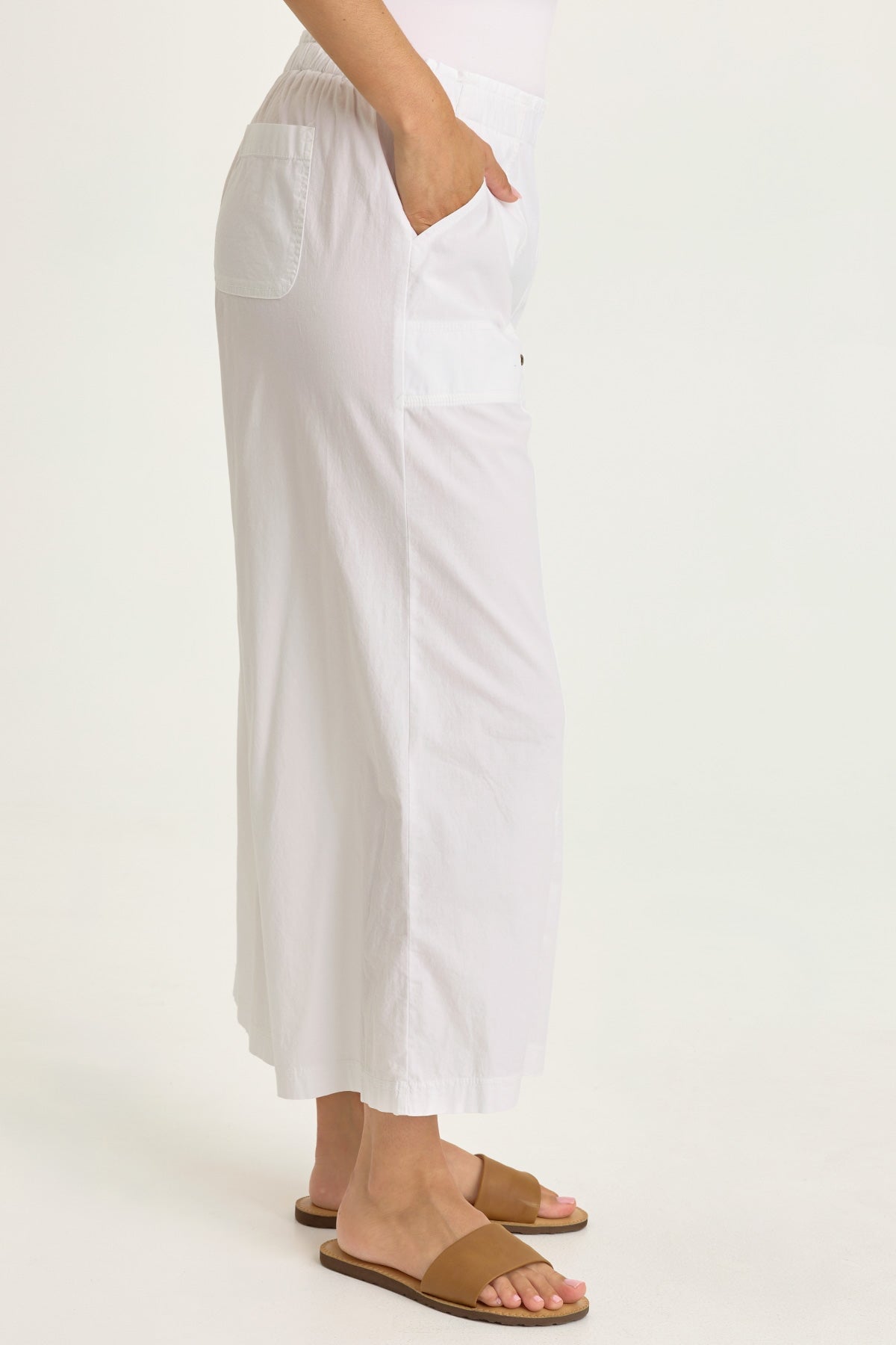 Wearables Gottfried Stretch Poplin Elastic Paperbag Waist Gaucho Crop Pant White - XCVI