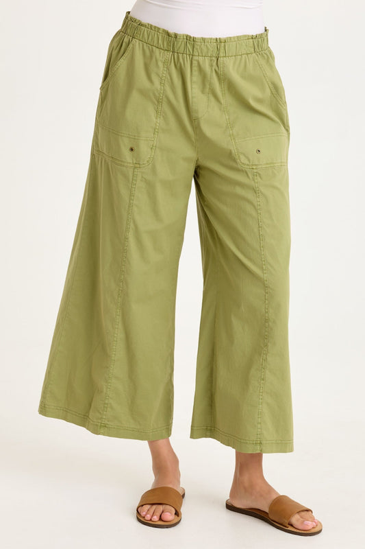 Wearables Gottfried Stretch Poplin Elastic Paperbag Waist Gaucho Crop Pant Garnish Pigment - XCVI