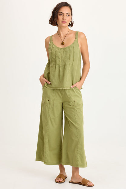 Wearables Gottfried Stretch Poplin Elastic Paperbag Waist Gaucho Crop Pant Garnish Pigment - XCVI