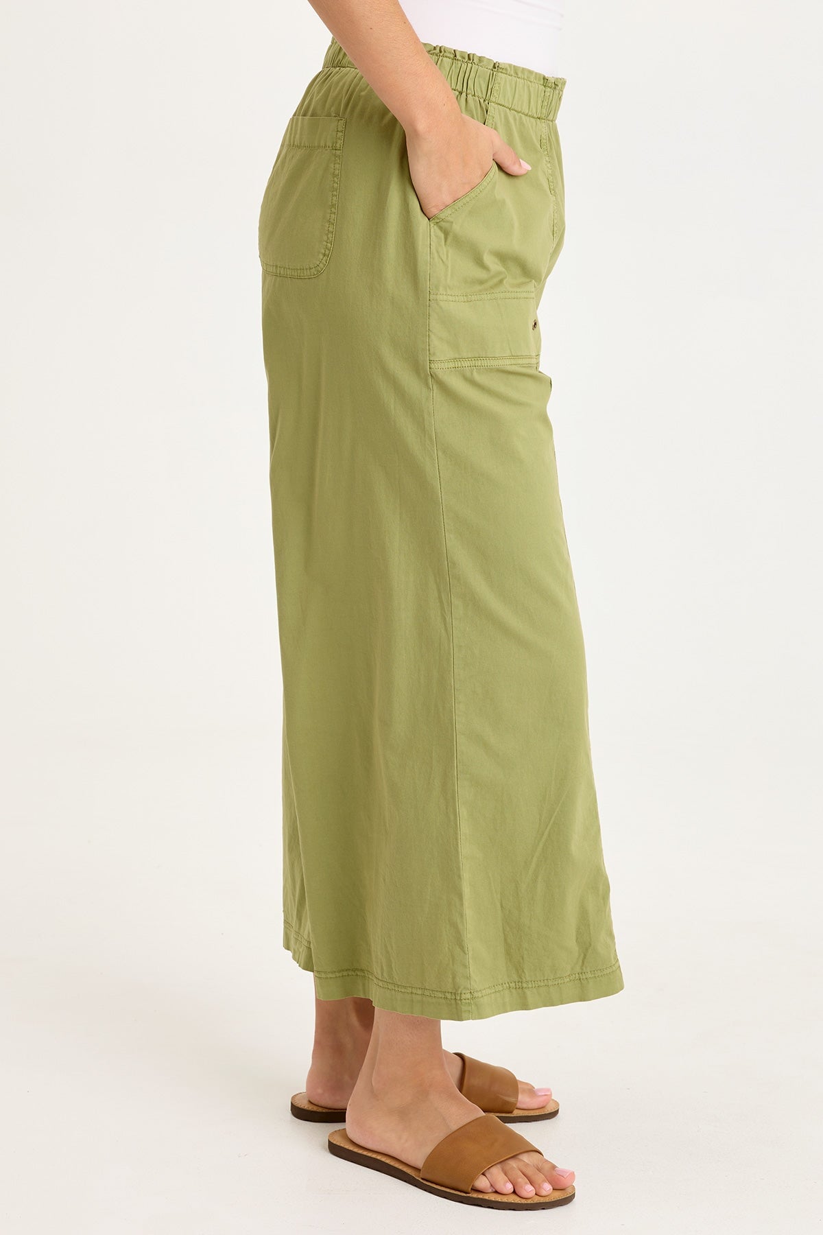 Wearables Gottfried Stretch Poplin Elastic Paperbag Waist Gaucho Crop Pant Garnish Pigment - XCVI