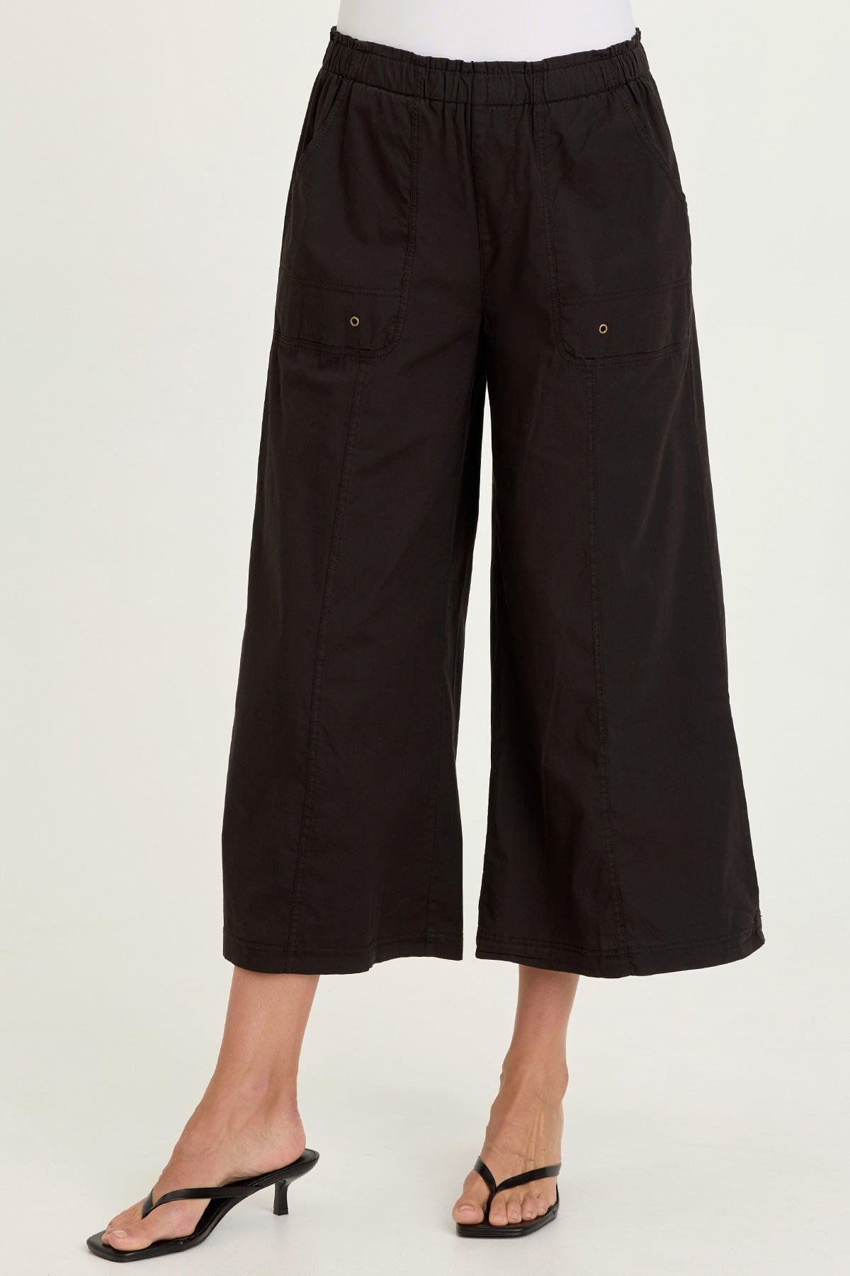 Wearables Gottfried Stretch Poplin Elastic Paperbag Waist Gaucho Crop Pant Black - XCVI