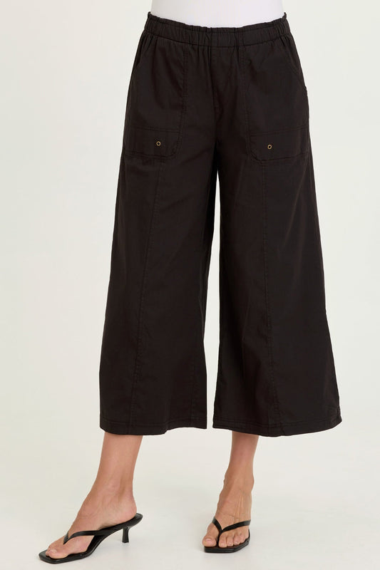 Wearables Gottfried Stretch Poplin Elastic Paperbag Waist Gaucho Crop Pant Black - XCVI