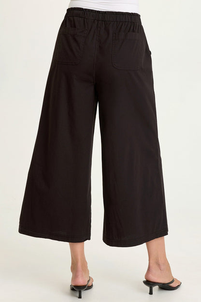 Wearables Gottfried Stretch Poplin Elastic Paperbag Waist Gaucho Crop Pant Black - XCVI
