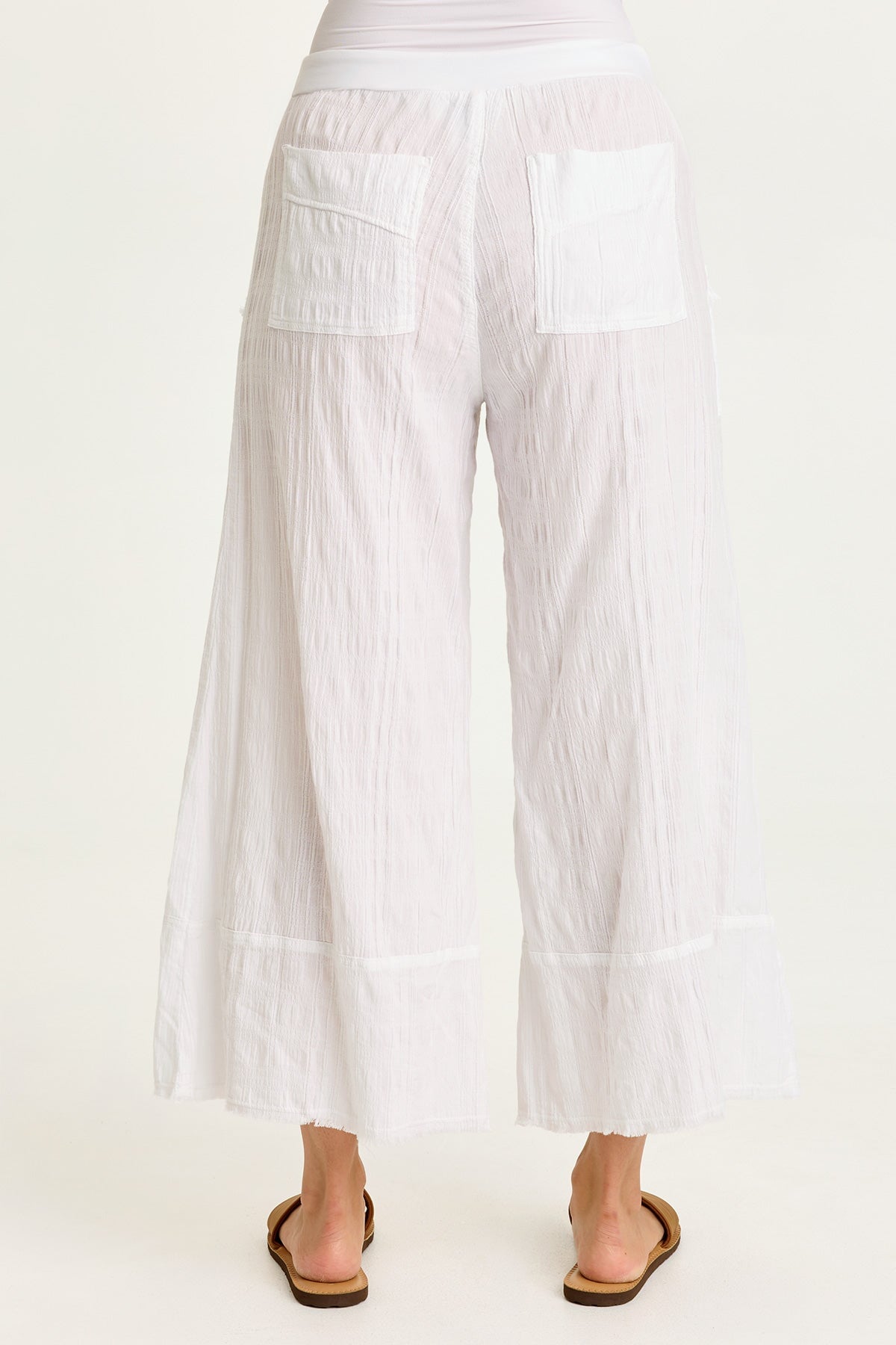 Wearables Doyen Textured Gauze Pin Tuck Raw Edge Detail Crop White - XCVI