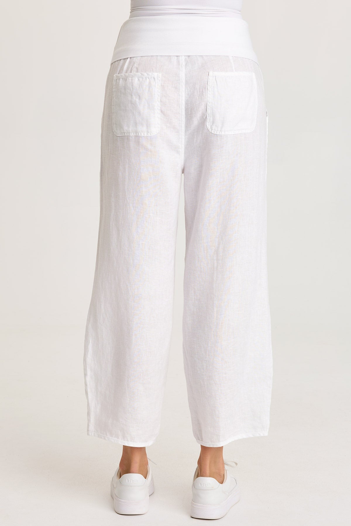 Vasco Linen Barrel Leg Fold-Over Waist Crop White - XCVI