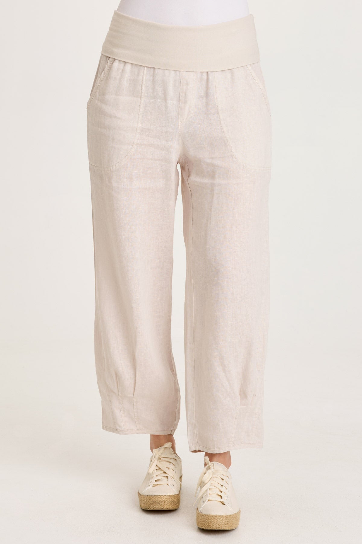 Vasco Linen Barrel Leg Fold-Over Waist Crop Sonic Silver - XCVI