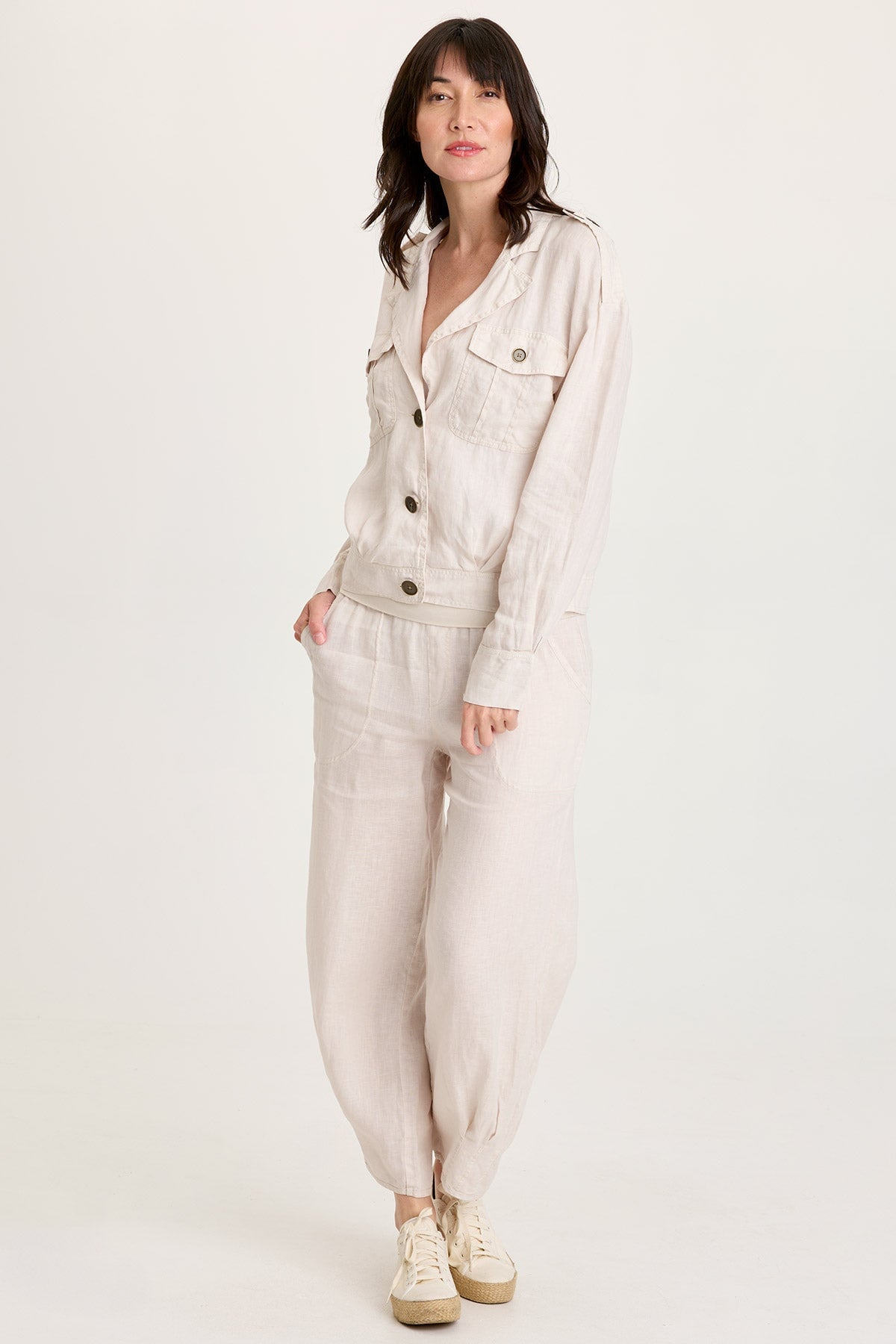 Vasco Linen Barrel Leg Fold-Over Waist Crop Sonic Silver - XCVI