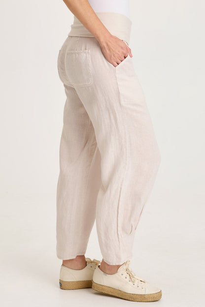 Vasco Linen Barrel Leg Fold-Over Waist Crop Sonic Silver - XCVI