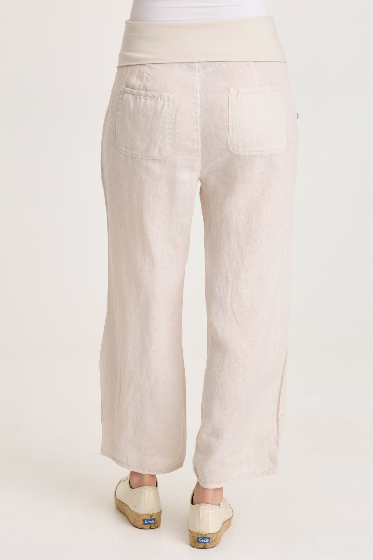 Vasco Linen Barrel Leg Fold-Over Waist Crop Sonic Silver - XCVI