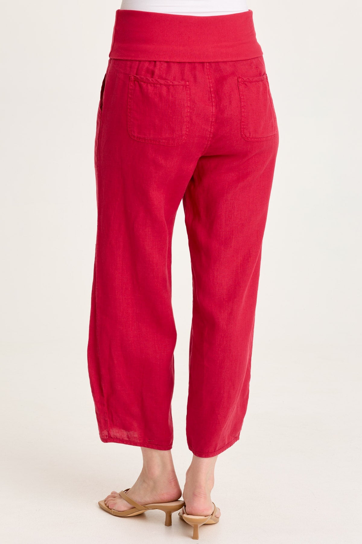 Vasco Linen Barrel Leg Fold-Over Waist Crop Red Garnet - XCVI