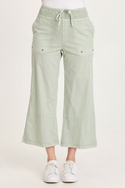 Artus Poplin Smocked Waist Crop Pant Tradewind Pigment - XCVI