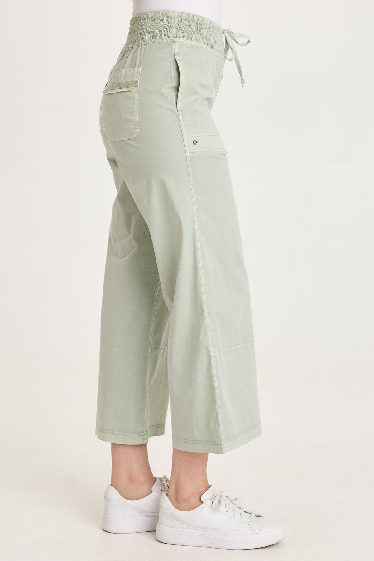 Artus Poplin Smocked Waist Crop Pant Tradewind Pigment - XCVI