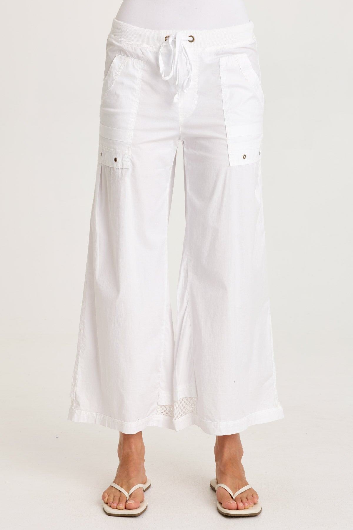 Roel Poplin/Mesh Gaucho Pull-On Crop White - XCVI