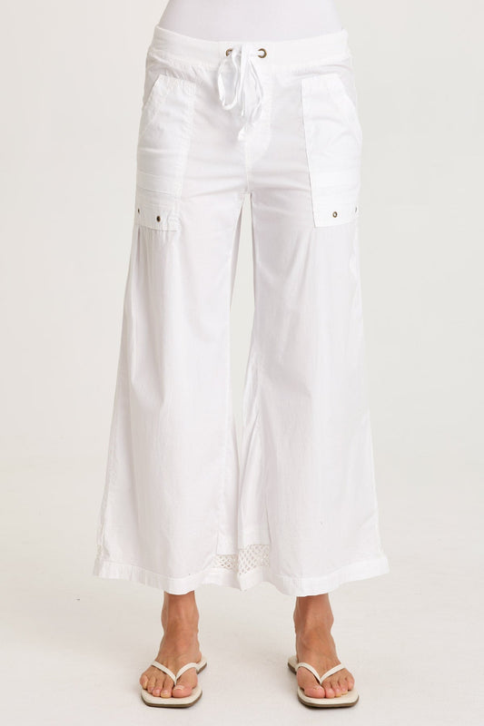 Roel Poplin/Mesh Gaucho Pull-On Crop White - XCVI