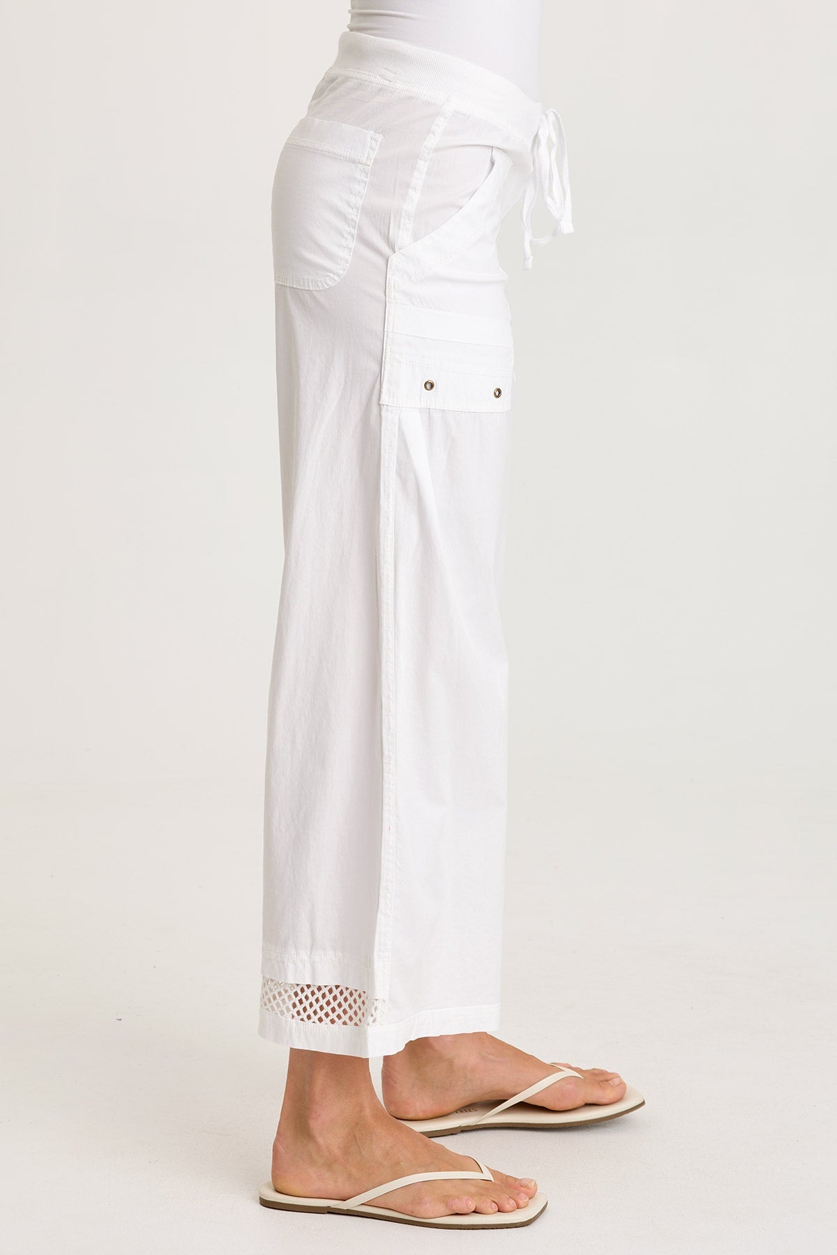 Roel Poplin/Mesh Gaucho Pull-On Crop White - XCVI