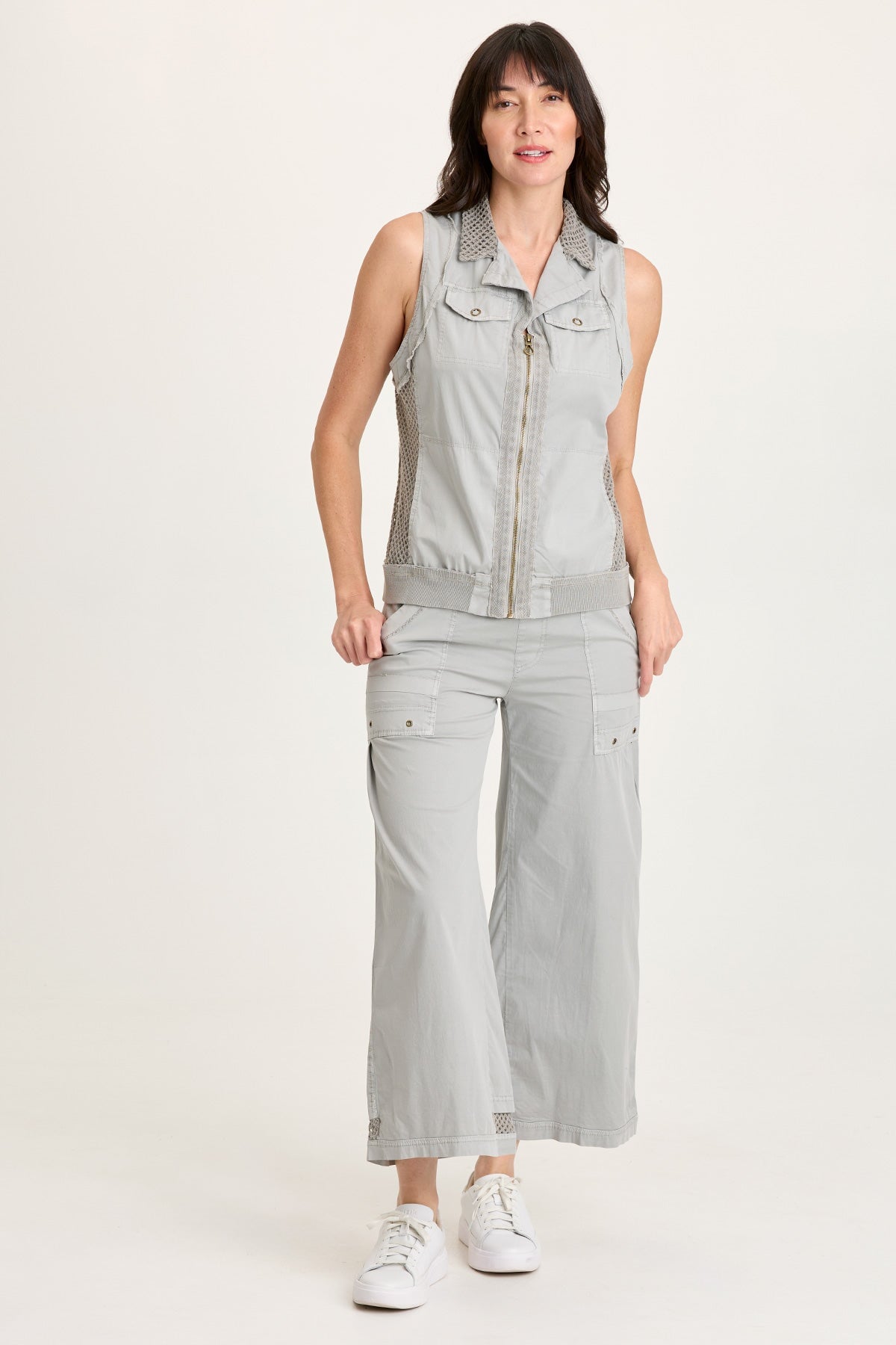 Roel Poplin/Mesh Gaucho Pull-On Crop Earl Grey Pigment - XCVI