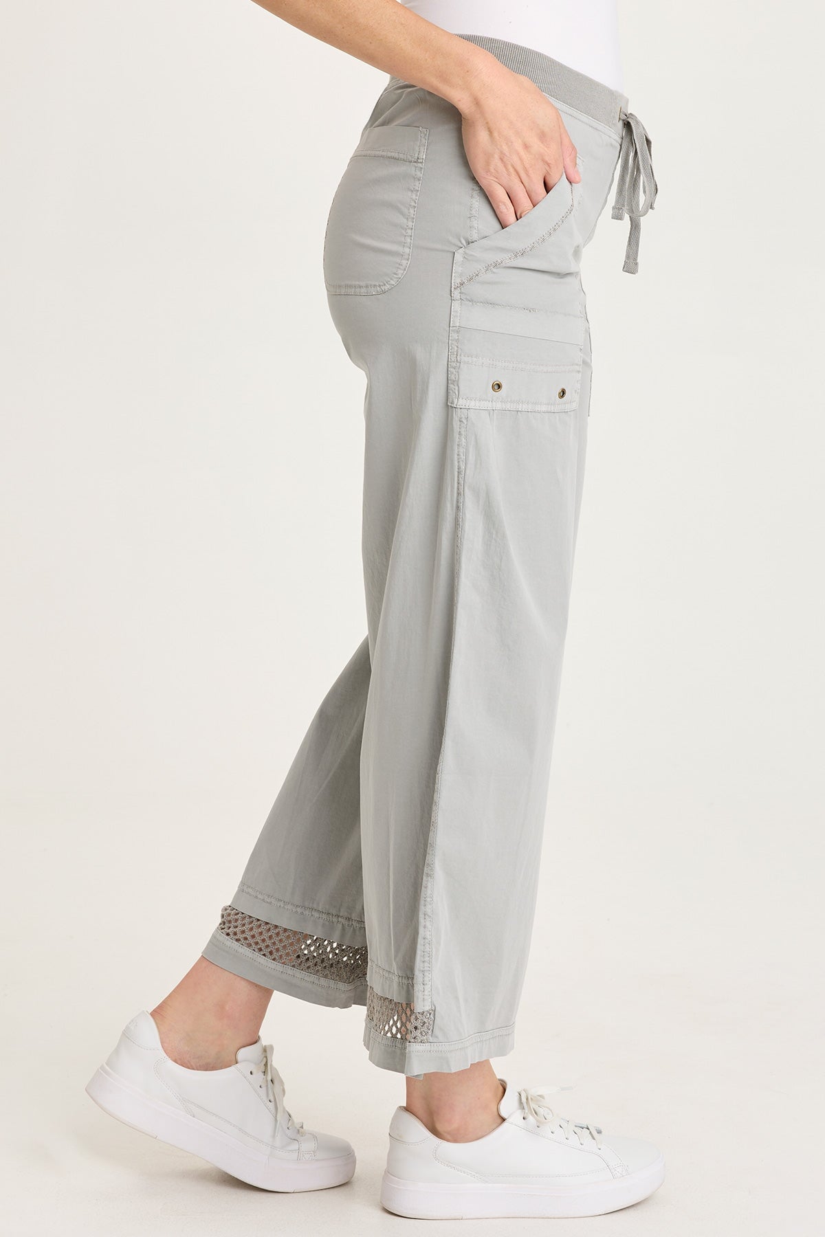 Roel Poplin/Mesh Gaucho Pull-On Crop Earl Grey Pigment - XCVI