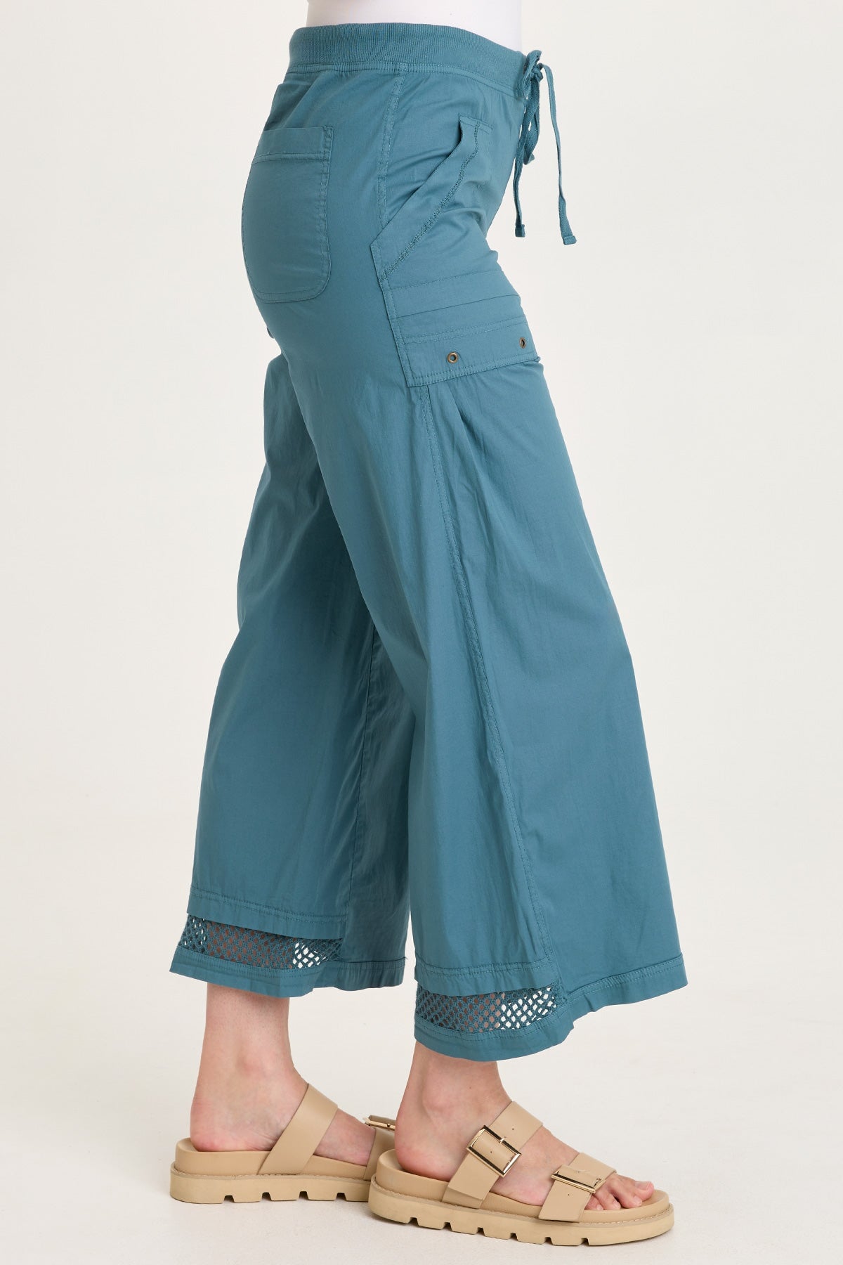 Roel Poplin/Mesh Gaucho Pull-On Crop Dark Night - XCVI