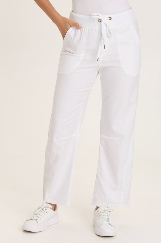 Wearables Mandell Twill Drawstring Barrel-Like Dart Pant White - XCVI