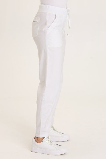 Wearables Mandell Twill Drawstring Barrel-Like Dart Pant White - XCVI