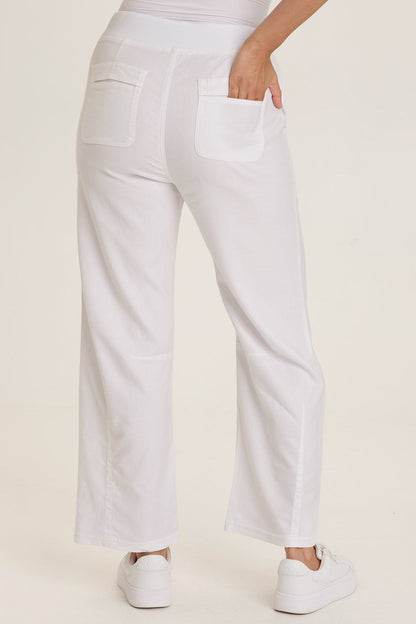 Wearables Mandell Twill Drawstring Barrel-Like Dart Pant White - XCVI