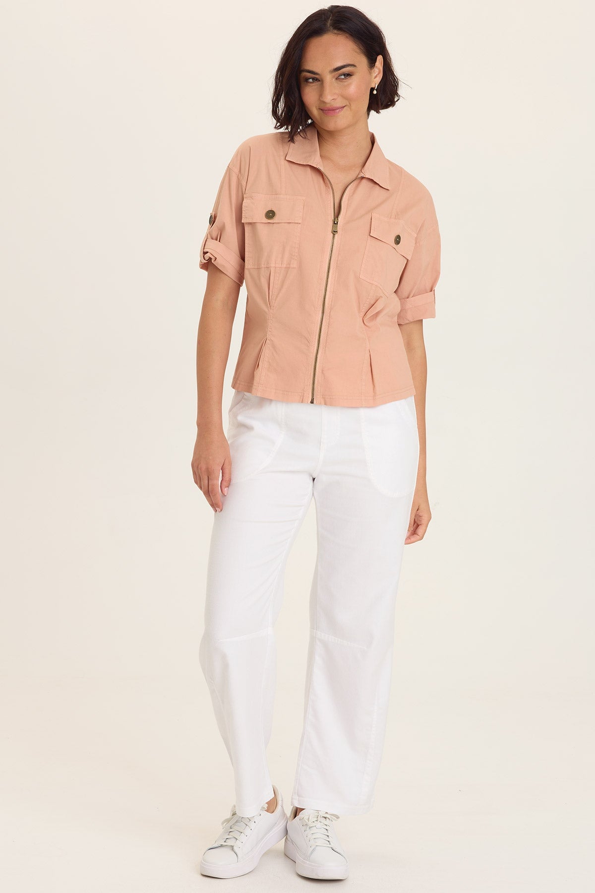 Wearables Mandell Twill Drawstring Barrel-Like Dart Pant White - XCVI