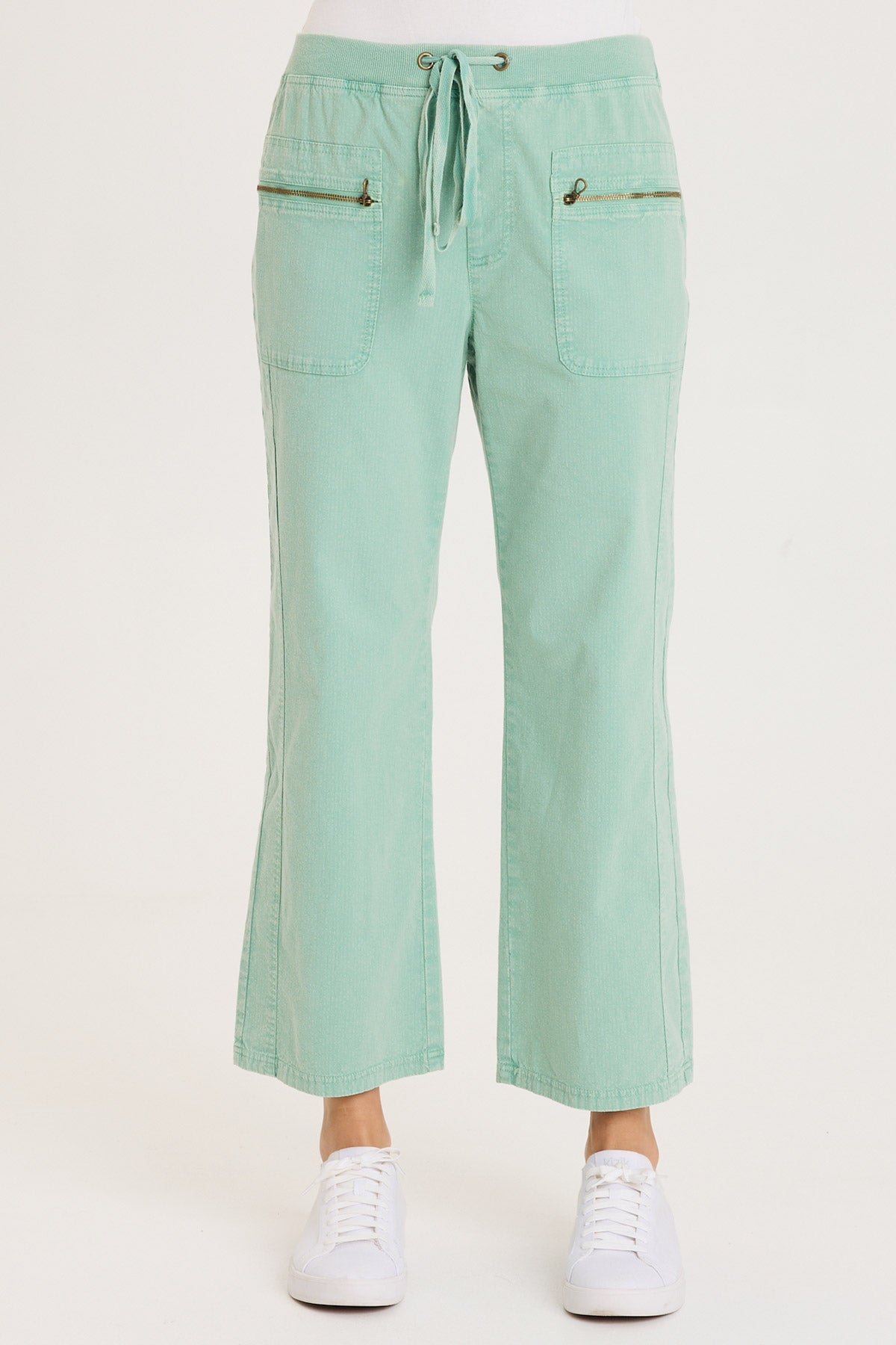 Darrow Flared Leg Pant with Zipper Pockets and Drawstring Waist Distress Wash Feldspar - XCVI