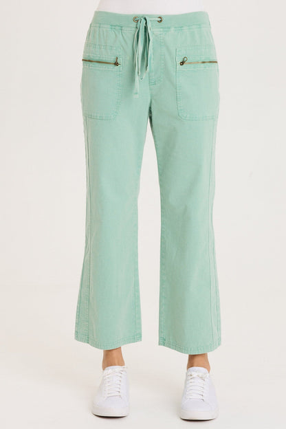 Darrow Flared Leg Pant with Zipper Pockets and Drawstring Waist Distress Wash Feldspar - XCVI